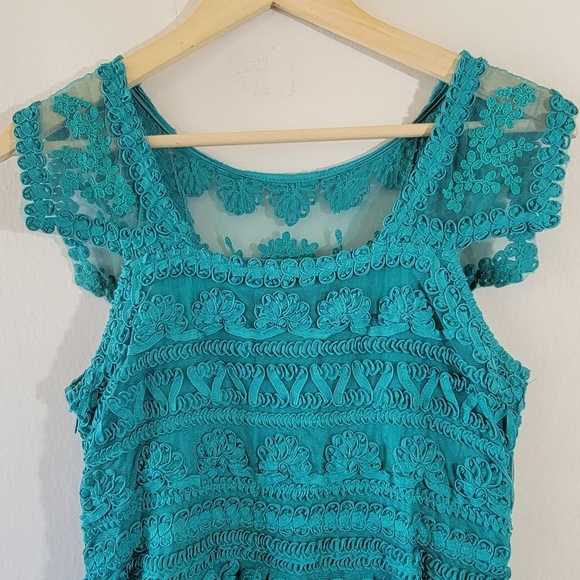 Anthropologie YOANA BARASCHI New Light Dress Sz 2 Teal Embroidered Fairy Artsy - Picture 9 of 12